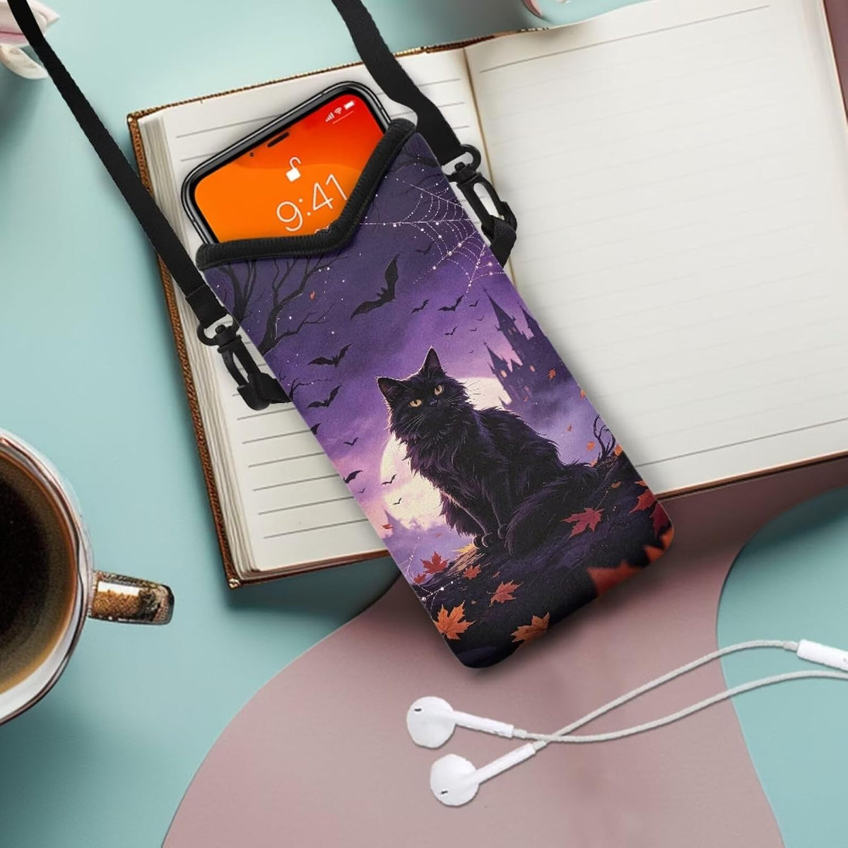 Women Men Crossbody Phone Bag Lightweight Neoprene Cellphone Case Waterproof Phone Carry Pouch for iPhone 15/14/ 13 Pro Max, for Samsung S24, S23+, A25, A35, Hummingbird Floral Pattern - Colors B