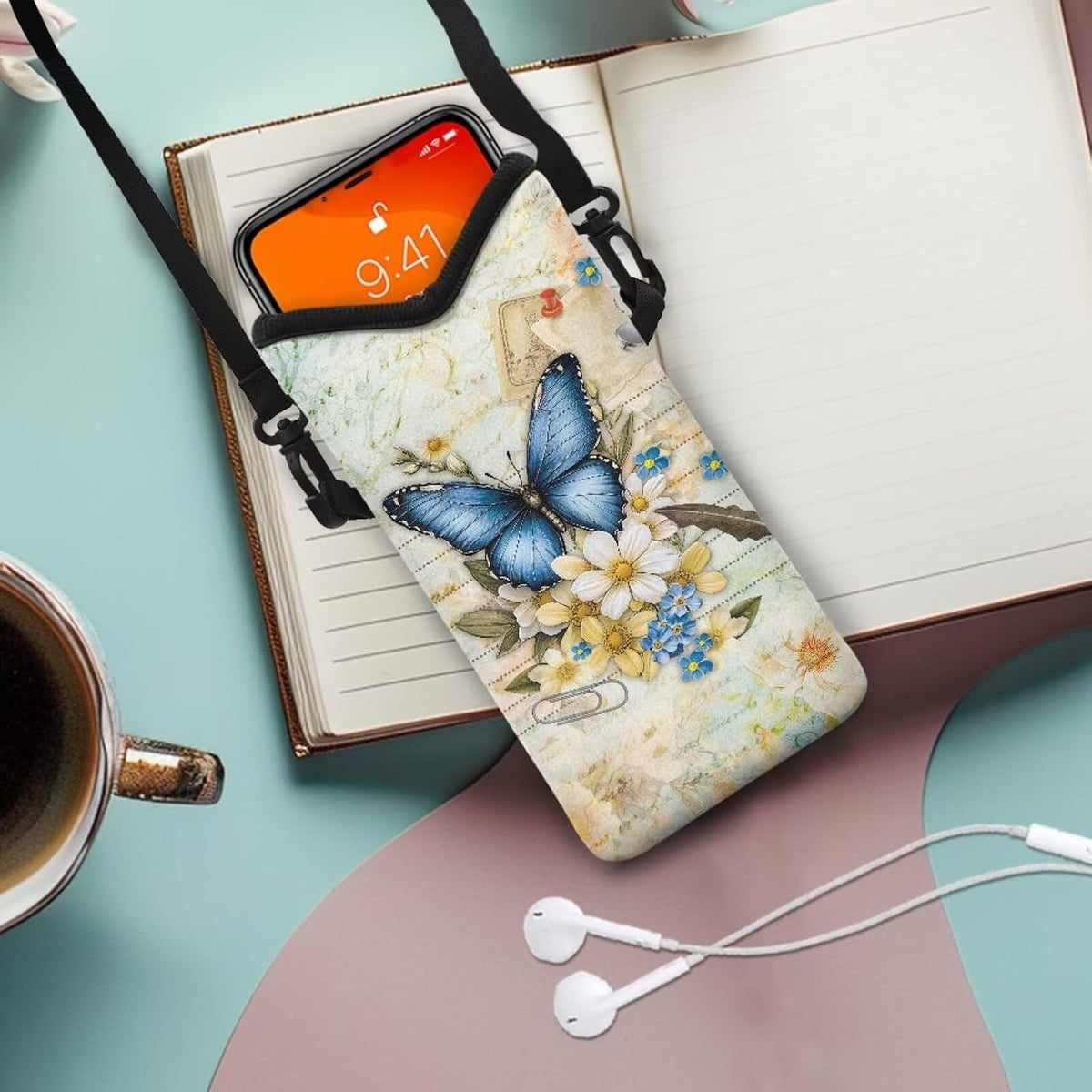 Women Men Crossbody Phone Bag Lightweight Neoprene Cellphone Case Waterproof Phone Carry Pouch for iPhone 15/14/ 13 Pro Max, for Samsung S24, S23+, A25, A35, Hummingbird Floral Pattern - Colors B
