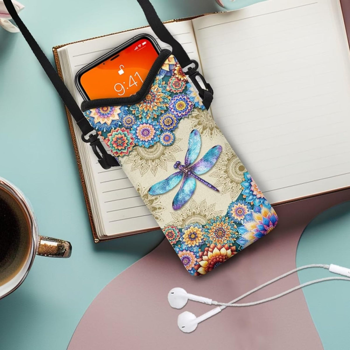 Women Men Crossbody Phone Bag Lightweight Neoprene Cellphone Case Waterproof Phone Carry Pouch for iPhone 15/14/ 13 Pro Max, for Samsung S24, S23+, A25, A35, Hummingbird Floral Pattern - Colors B