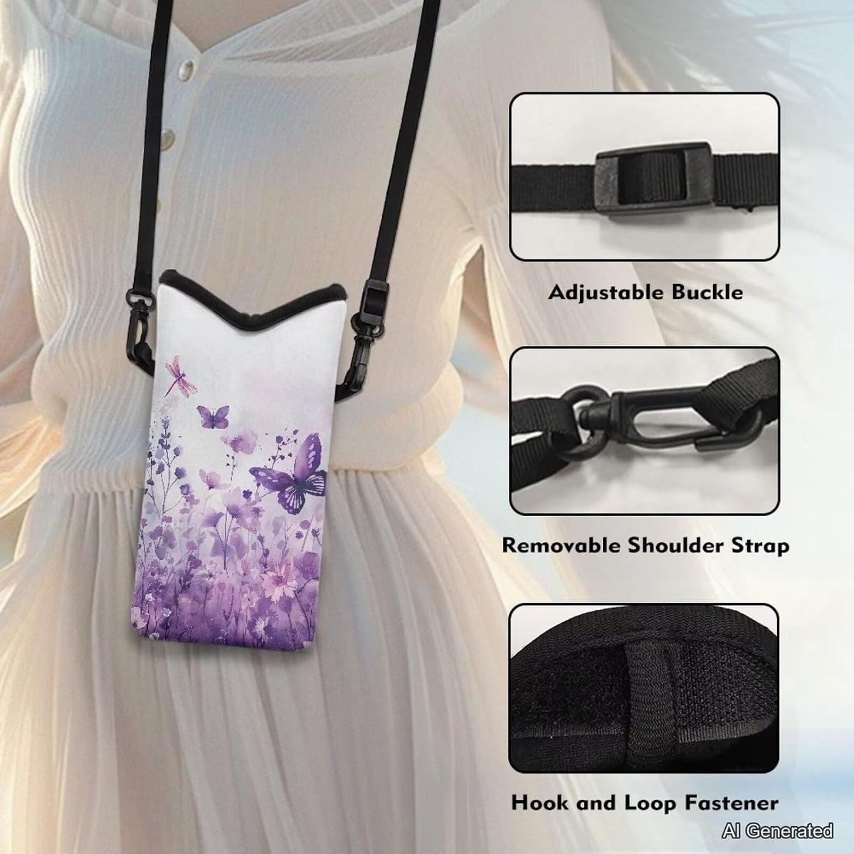 Women Men Crossbody Phone Bag Lightweight Neoprene Cellphone Case Waterproof Phone Carry Pouch for iPhone 15/14/ 13 Pro Max, for Samsung S24, S23+, A25, A35, Hummingbird Floral Pattern - Colors B