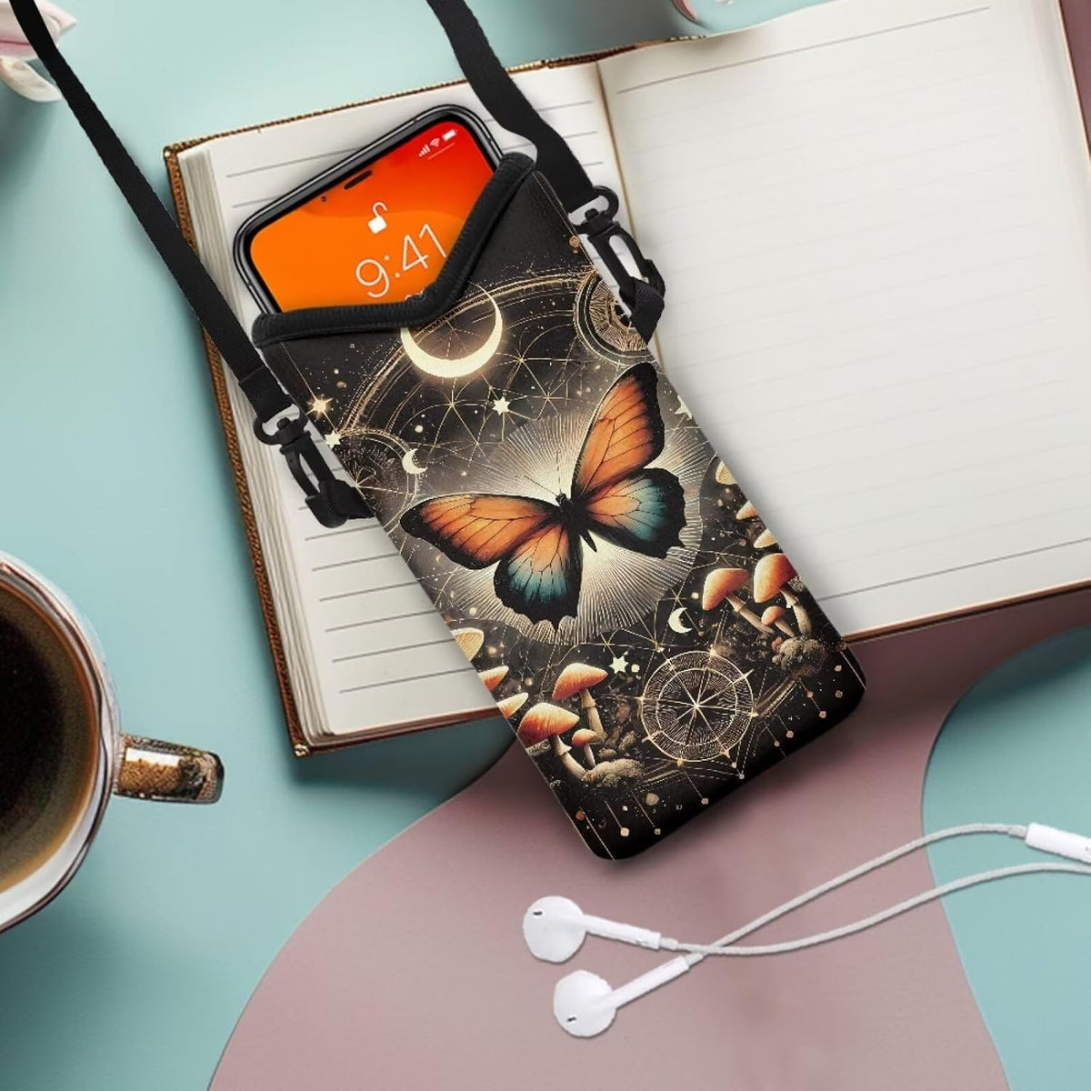Women Men Crossbody Phone Bag Lightweight Neoprene Cellphone Case Waterproof Phone Carry Pouch for iPhone 15/14/ 13 Pro Max, for Samsung S24, S23+, A25, A35, Hummingbird Floral Pattern - Colors B