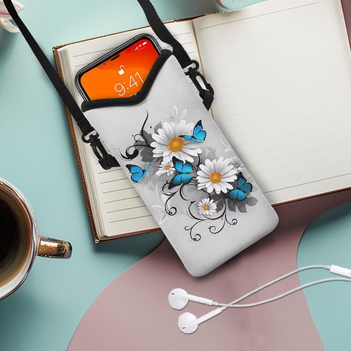 Women Men Crossbody Phone Bag Lightweight Neoprene Cellphone Case Waterproof Phone Carry Pouch for iPhone 15/14/ 13 Pro Max, for Samsung S24, S23+, A25, A35, Hummingbird Floral Pattern - Colors B