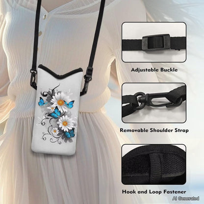 Women Men Crossbody Phone Bag Lightweight Neoprene Cellphone Case Waterproof Phone Carry Pouch for iPhone 15/14/ 13 Pro Max, for Samsung S24, S23+, A25, A35, Hummingbird Floral Pattern - Colors B