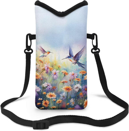 Women Men Crossbody Phone Bag Lightweight Neoprene Cellphone Case Waterproof Phone Carry Pouch for iPhone 15/14/ 13 Pro Max, for Samsung S24, S23+, A25, A35, Hummingbird Floral Pattern - Colors B
