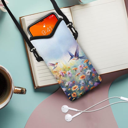 Women Men Crossbody Phone Bag Lightweight Neoprene Cellphone Case Waterproof Phone Carry Pouch for iPhone 15/14/ 13 Pro Max, for Samsung S24, S23+, A25, A35, Hummingbird Floral Pattern - Colors B