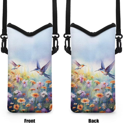 Women Men Crossbody Phone Bag Lightweight Neoprene Cellphone Case Waterproof Phone Carry Pouch for iPhone 15/14/ 13 Pro Max, for Samsung S24, S23+, A25, A35, Hummingbird Floral Pattern - Colors B
