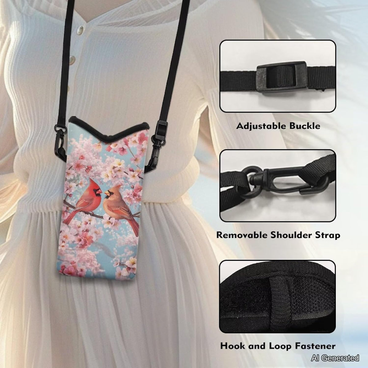 Women Men Crossbody Phone Bag Lightweight Neoprene Cellphone Case Waterproof Phone Carry Pouch for iPhone 15/14/ 13 Pro Max, for Samsung S24, S23+, A25, A35, Hummingbird Floral Pattern - Colors B