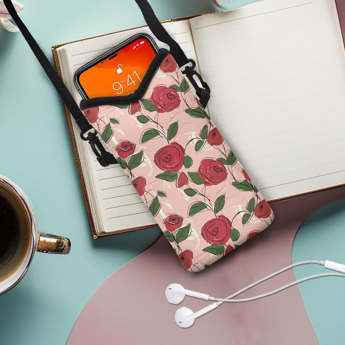 Women Men Crossbody Phone Bag Lightweight Neoprene Cellphone Case Waterproof Phone Carry Pouch for iPhone 15/14/ 13 Pro Max, for Samsung S24, S23+, A25, A35, Hummingbird Floral Pattern - Colors B