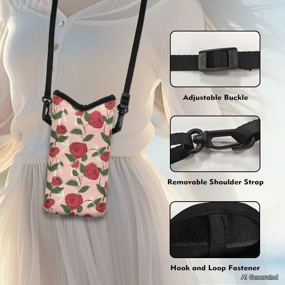 Women Men Crossbody Phone Bag Lightweight Neoprene Cellphone Case Waterproof Phone Carry Pouch for iPhone 15/14/ 13 Pro Max, for Samsung S24, S23+, A25, A35, Hummingbird Floral Pattern - Colors B