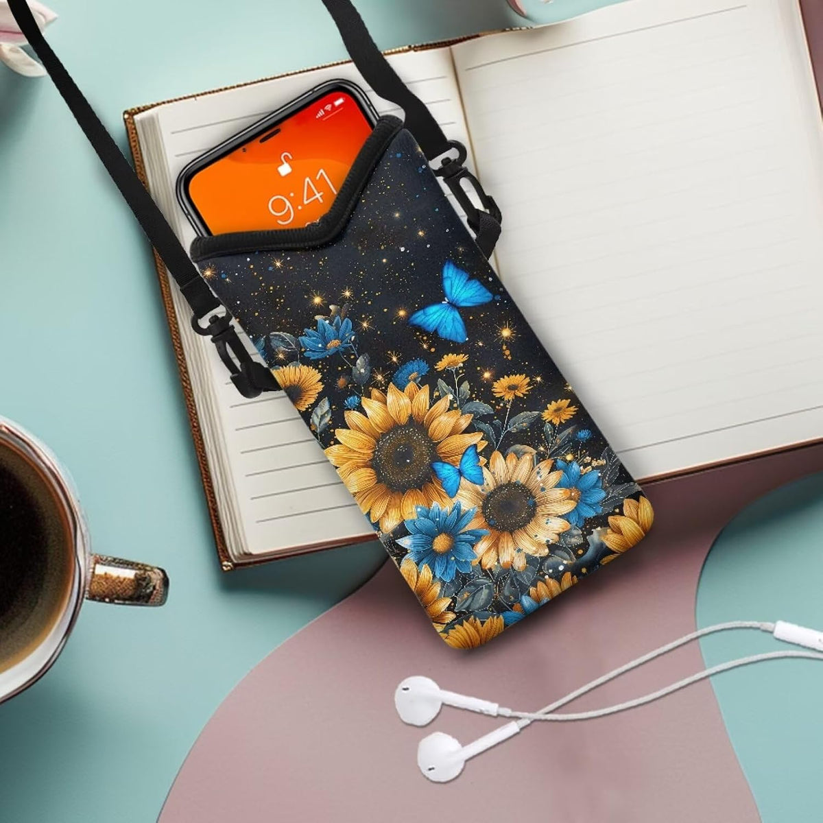 Women Men Crossbody Phone Bag Lightweight Neoprene Cellphone Case Waterproof Phone Carry Pouch for iPhone 15/14/ 13 Pro Max, for Samsung S24, S23+, A25, A35, Hummingbird Floral Pattern - Colors B
