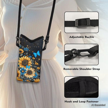 Women Men Crossbody Phone Bag Lightweight Neoprene Cellphone Case Waterproof Phone Carry Pouch for iPhone 15/14/ 13 Pro Max, for Samsung S24, S23+, A25, A35, Hummingbird Floral Pattern - Colors B