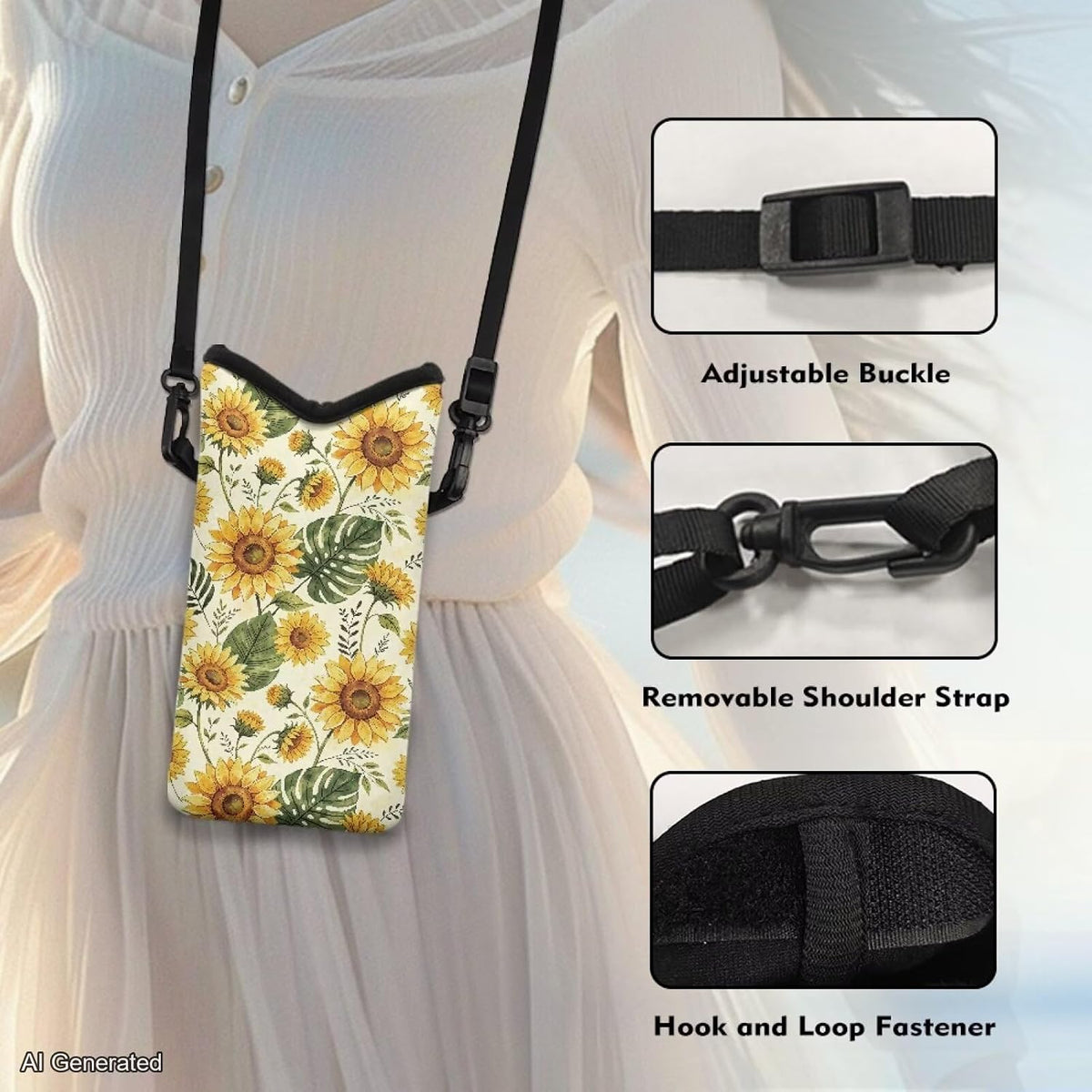 Women Men Crossbody Phone Bag Lightweight Neoprene Cellphone Case Waterproof Phone Carry Pouch for iPhone 15/14/ 13 Pro Max, for Samsung S24, S23+, A25, A35, Hummingbird Floral Pattern - Colors B
