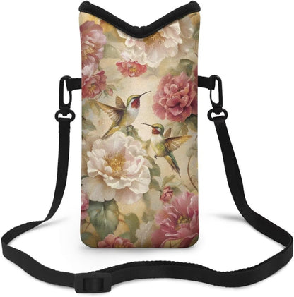 Women Men Crossbody Phone Bag Lightweight Neoprene Cellphone Case Waterproof Phone Carry Pouch for iPhone 15/14/ 13 Pro Max, for Samsung S24, S23+, A25, A35, Hummingbird Floral Pattern - Colors B