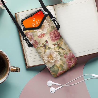 Women Men Crossbody Phone Bag Lightweight Neoprene Cellphone Case Waterproof Phone Carry Pouch for iPhone 15/14/ 13 Pro Max, for Samsung S24, S23+, A25, A35, Hummingbird Floral Pattern - Colors B