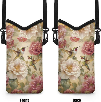 Women Men Crossbody Phone Bag Lightweight Neoprene Cellphone Case Waterproof Phone Carry Pouch for iPhone 15/14/ 13 Pro Max, for Samsung S24, S23+, A25, A35, Hummingbird Floral Pattern - Colors B