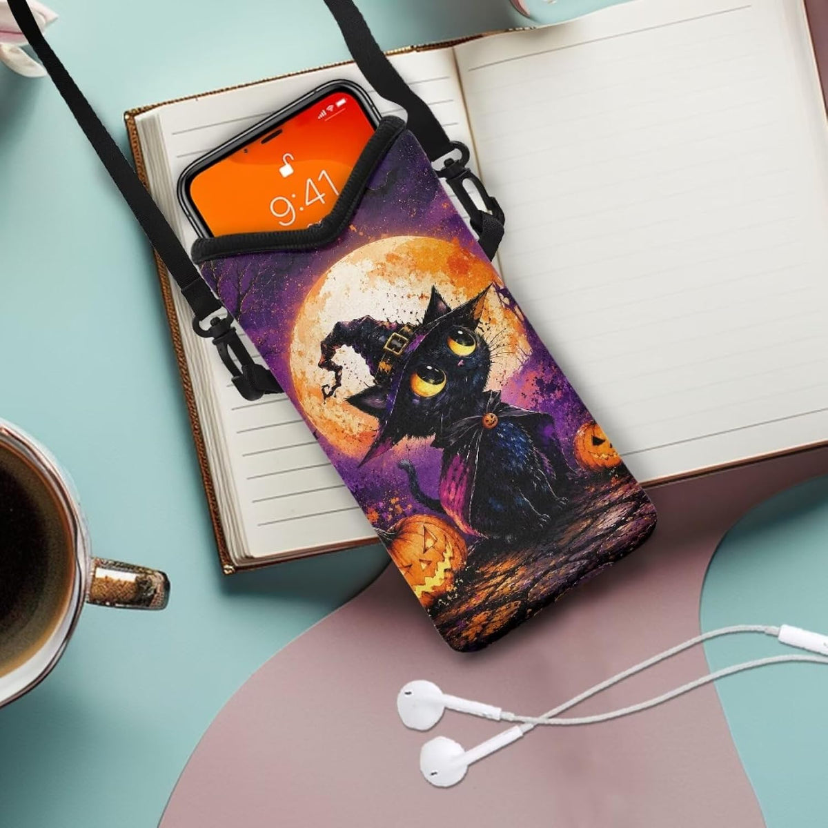Women Men Crossbody Phone Bag Lightweight Neoprene Cellphone Case Waterproof Phone Carry Pouch for iPhone 15/14/ 13 Pro Max, for Samsung S24, S23+, A25, A35, Hummingbird Floral Pattern - Colors B