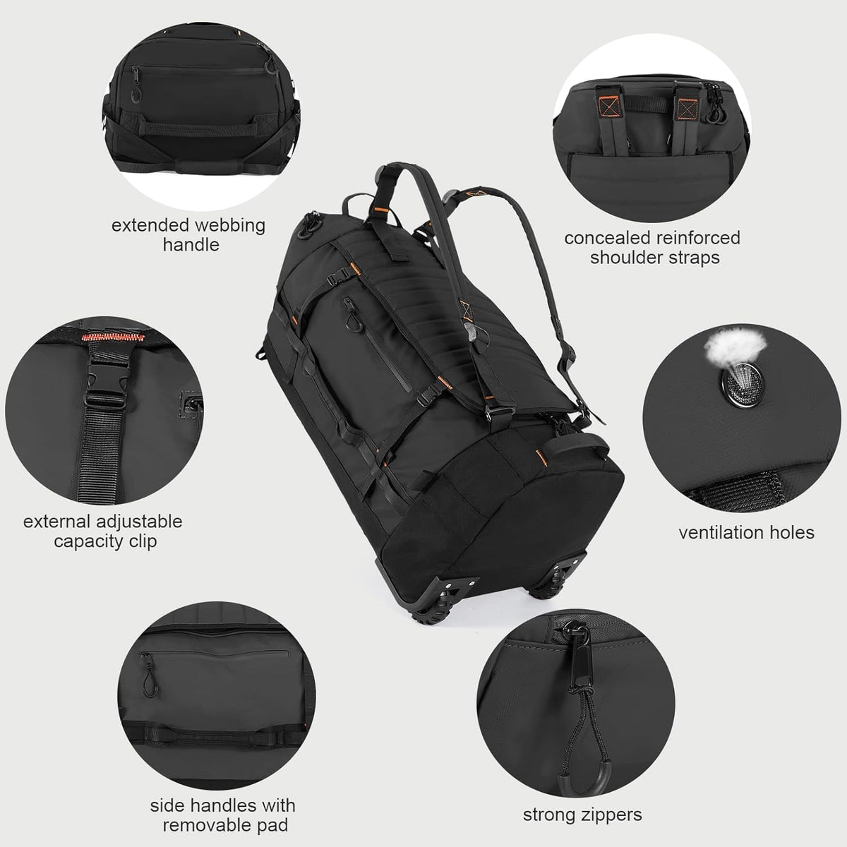 Rolling Duffle Bag with Wheels,86L 30”Carry on Luggage with Wheels,Folding Travel Bag,Duffle Backpack with Separate Shoe Compartment (Dark Blue)