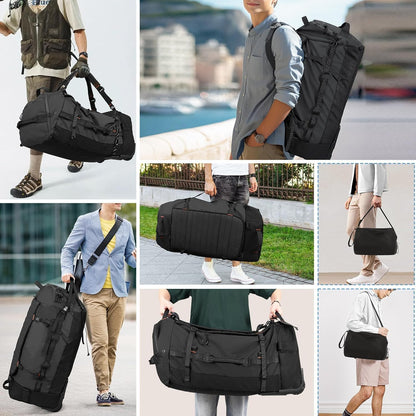 Rolling Duffle Bag with Wheels,86L 30”Carry on Luggage with Wheels,Folding Travel Bag,Duffle Backpack with Separate Shoe Compartment (Dark Blue)