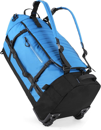 Rolling Duffle Bag with Wheels,86L 30”Carry on Luggage with Wheels,Folding Travel Bag,Duffle Backpack with Separate Shoe Compartment (Dark Blue)
