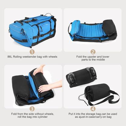 Rolling Duffle Bag with Wheels,86L 30”Carry on Luggage with Wheels,Folding Travel Bag,Duffle Backpack with Separate Shoe Compartment (Dark Blue)
