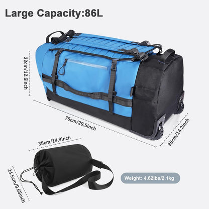 Rolling Duffle Bag with Wheels,86L 30”Carry on Luggage with Wheels,Folding Travel Bag,Duffle Backpack with Separate Shoe Compartment (Dark Blue)
