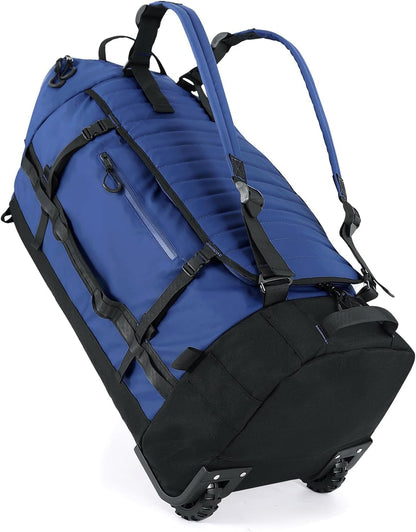 Rolling Duffle Bag with Wheels,86L 30”Carry on Luggage with Wheels,Folding Travel Bag,Duffle Backpack with Separate Shoe Compartment (Dark Blue)