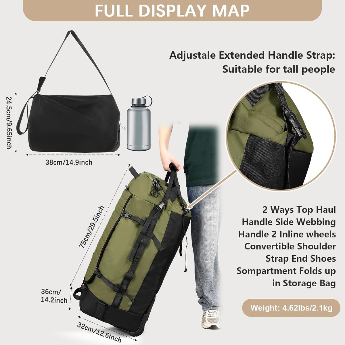 Rolling Duffle Bag with Wheels,86L 30”Carry on Luggage with Wheels,Folding Travel Bag,Duffle Backpack with Separate Shoe Compartment (Dark Blue)