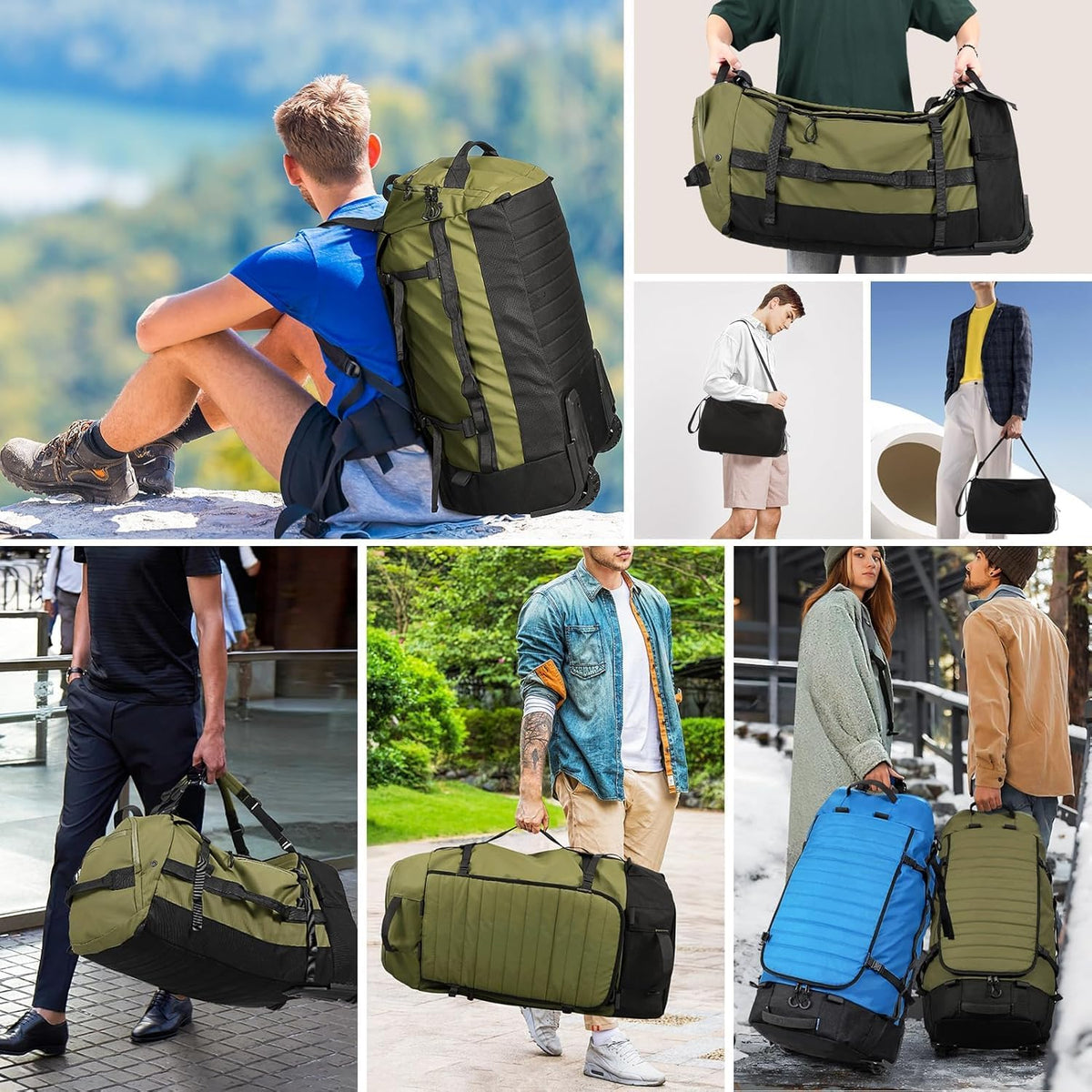 Rolling Duffle Bag with Wheels,86L 30”Carry on Luggage with Wheels,Folding Travel Bag,Duffle Backpack with Separate Shoe Compartment (Dark Blue)