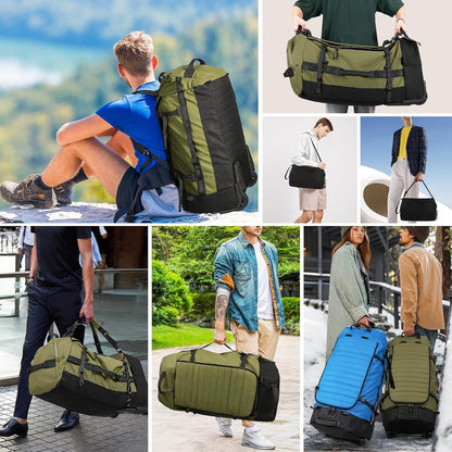 Rolling Duffle Bag with Wheels,86L 30”Carry on Luggage with Wheels,Folding Travel Bag,Duffle Backpack with Separate Shoe Compartment (Dark Blue)