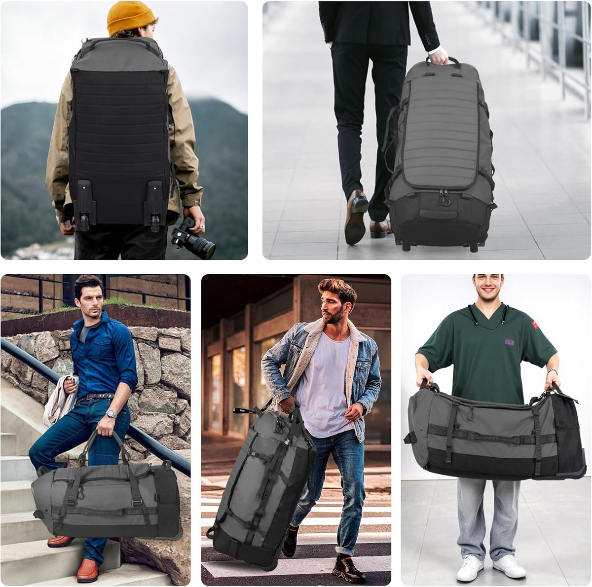 Rolling Duffle Bag with Wheels,86L 30”Carry on Luggage with Wheels,Folding Travel Bag,Duffle Backpack with Separate Shoe Compartment (Dark Blue)