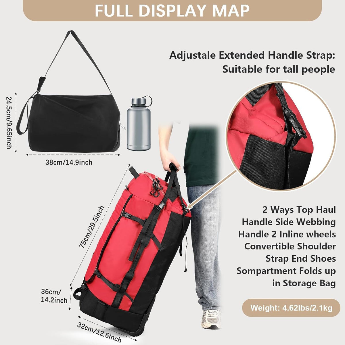 Rolling Duffle Bag with Wheels,86L 30”Carry on Luggage with Wheels,Folding Travel Bag,Duffle Backpack with Separate Shoe Compartment (Dark Blue)