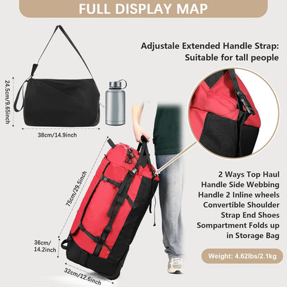 Rolling Duffle Bag with Wheels,86L 30”Carry on Luggage with Wheels,Folding Travel Bag,Duffle Backpack with Separate Shoe Compartment (Dark Blue)