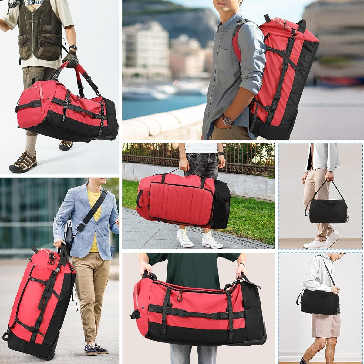 Rolling Duffle Bag with Wheels,86L 30”Carry on Luggage with Wheels,Folding Travel Bag,Duffle Backpack with Separate Shoe Compartment (Dark Blue)