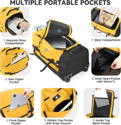 Rolling Duffle Bag with Wheels,86L 30”Carry on Luggage with Wheels,Folding Travel Bag,Duffle Backpack with Separate Shoe Compartment (Dark Blue)