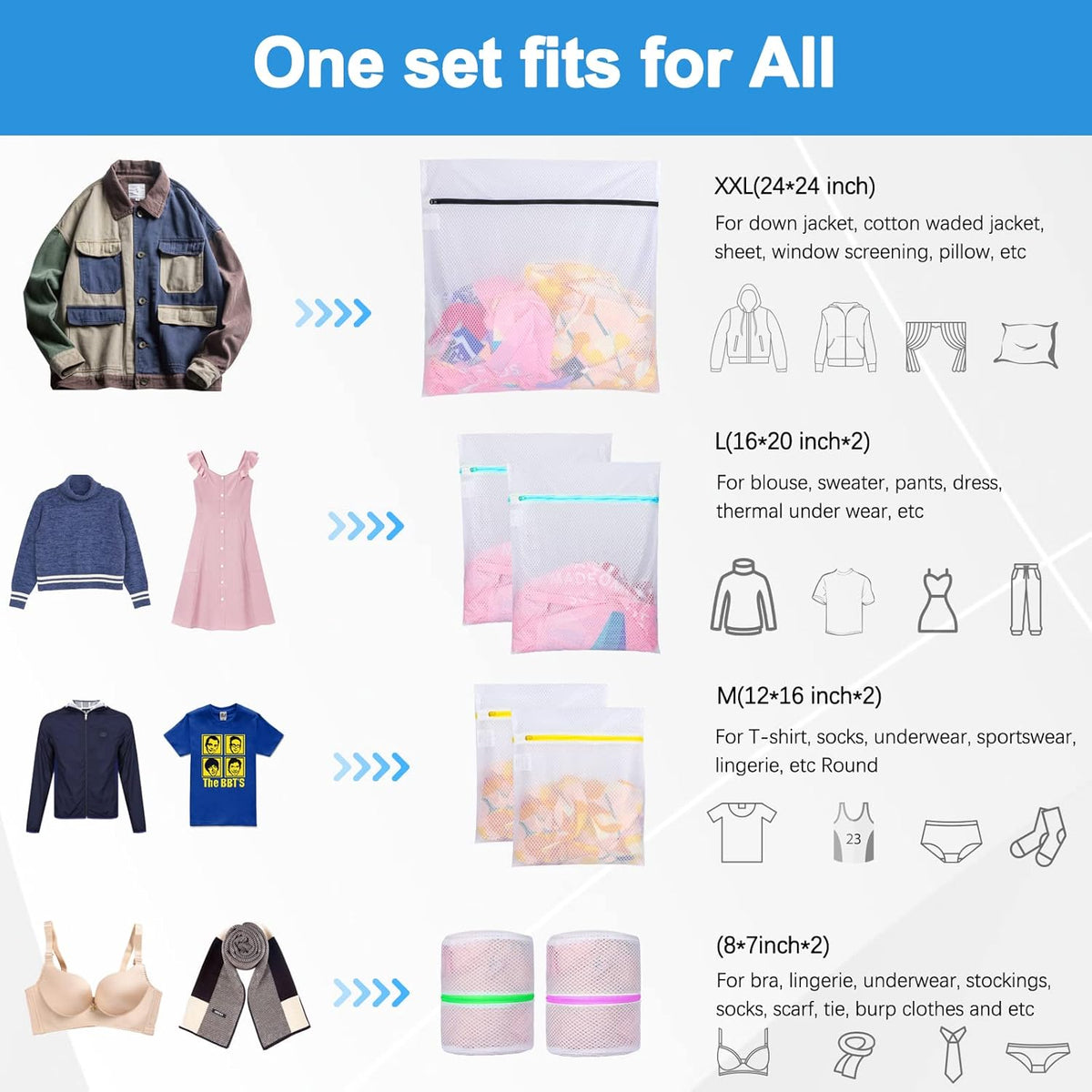 6 PCS Mesh Laundry Bags, Delicates Washing Bags | 3 Medium 3 Large for Sweater Blouse Hosiery Bras Machine Wash Bags for Travel Storage Organization