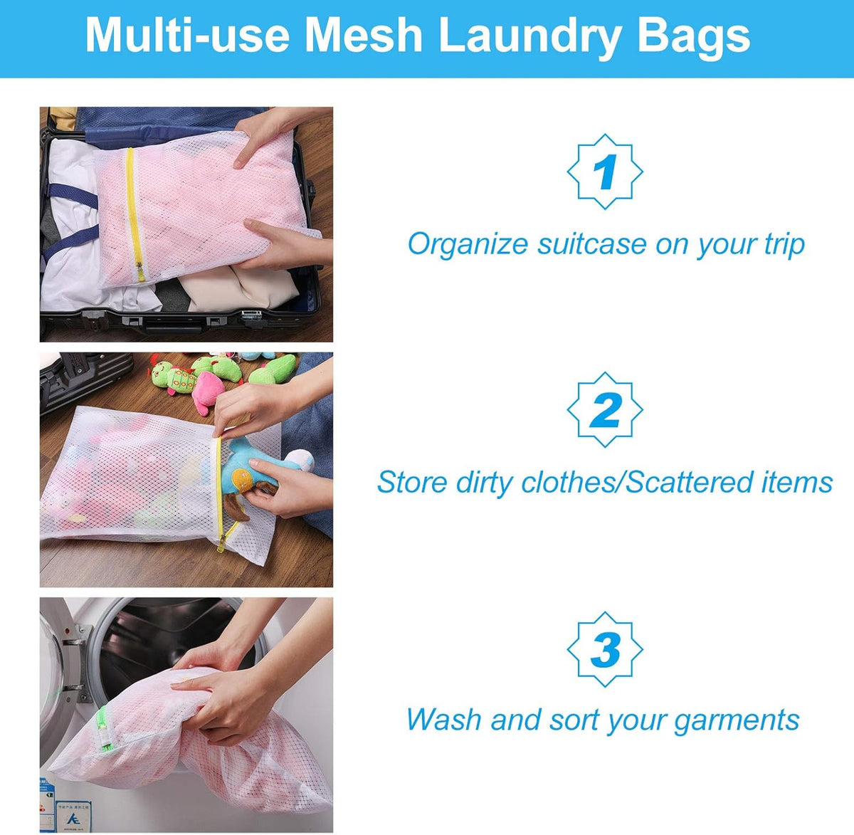 6 PCS Mesh Laundry Bags, Delicates Washing Bags | 3 Medium 3 Large for Sweater Blouse Hosiery Bras Machine Wash Bags for Travel Storage Organization