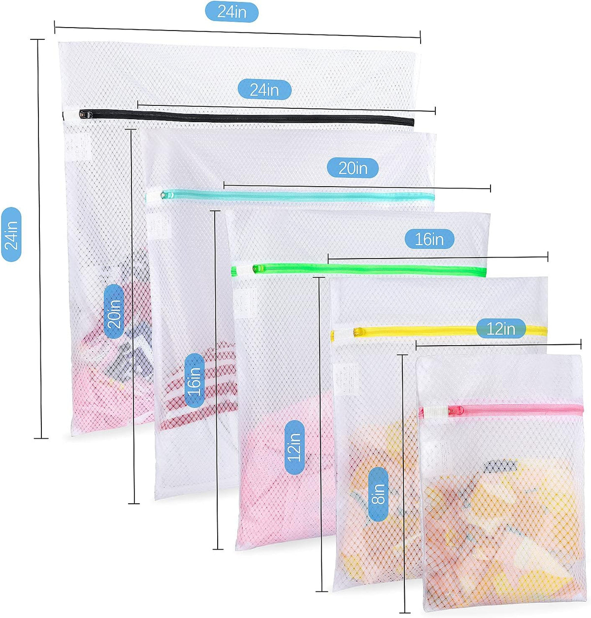 6 PCS Mesh Laundry Bags, Delicates Washing Bags | 3 Medium 3 Large for Sweater Blouse Hosiery Bras Machine Wash Bags for Travel Storage Organization