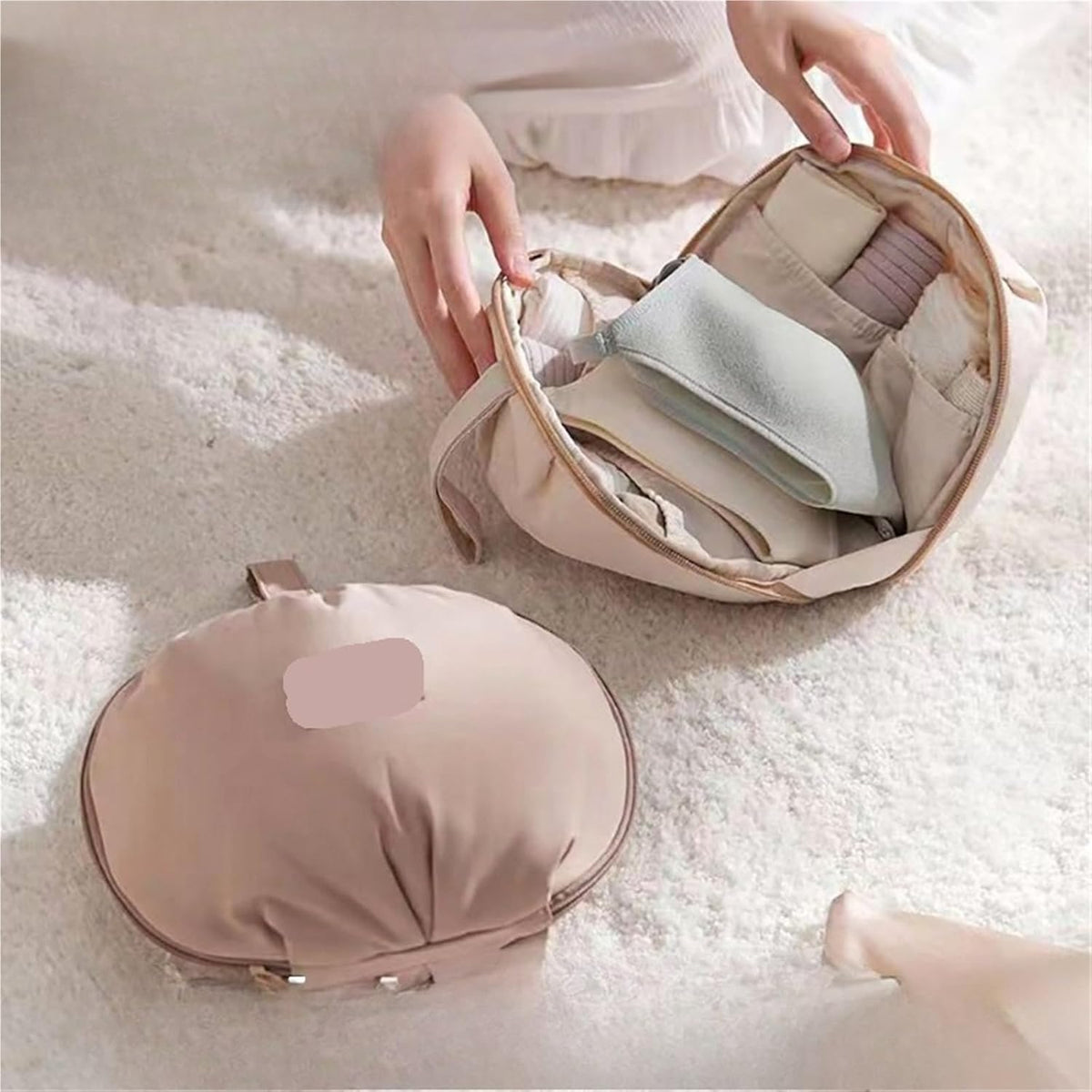 Travel Underwear Organizer Bag Travel Bra Underwear Organizer Bags Multi-function Storage Bag for Intimate Clothes(Beige)
