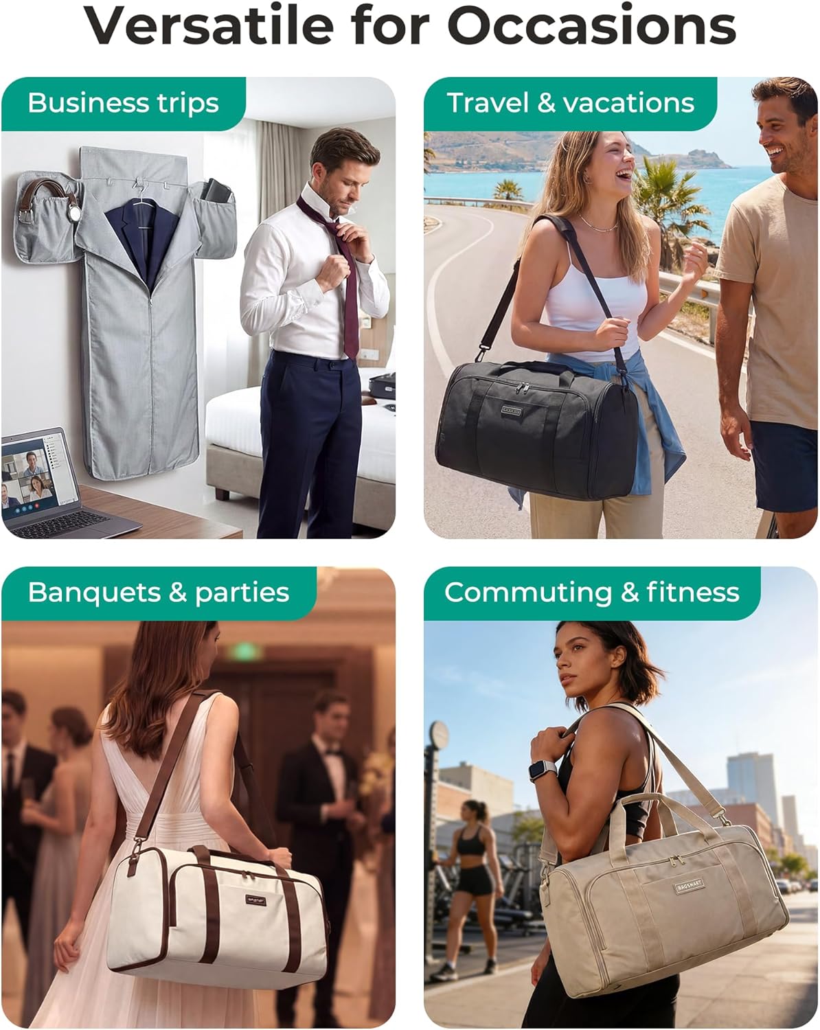 Garment Bag Duffle Bag for Travel Convertible 2 in 1 Suit Bag for Hanging Clothes Carry on Travel Bag with Shoes Bag,Shoulder Strap Weekender for Dresses, Coats, Shirts (Brown)