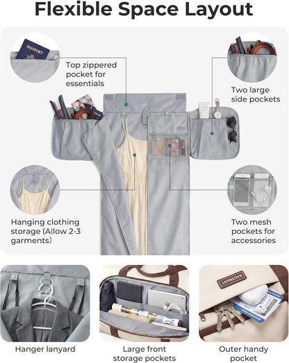 Garment Bag Duffle Bag for Travel Convertible 2 in 1 Suit Bag for Hanging Clothes Carry on Travel Bag with Shoes Bag,Shoulder Strap Weekender for Dresses, Coats, Shirts (Brown)