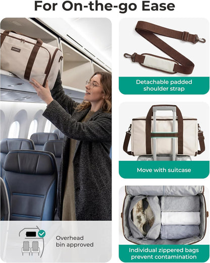 Garment Bag Duffle Bag for Travel Convertible 2 in 1 Suit Bag for Hanging Clothes Carry on Travel Bag with Shoes Bag,Shoulder Strap Weekender for Dresses, Coats, Shirts (Brown)