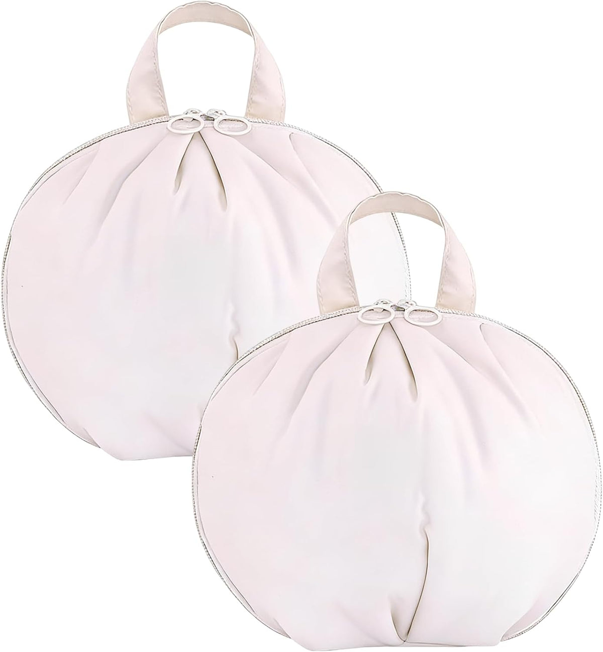 2 Pcs Storage Bags, Cream White Oxford Cloth Round Travel Organizers for Bra Underwear Socks, Large and Medium Suitcase Bags for Short and Long Trips