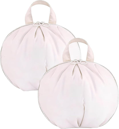 2 Pcs Storage Bags, Cream White Oxford Cloth Round Travel Organizers for Bra Underwear Socks, Large and Medium Suitcase Bags for Short and Long Trips