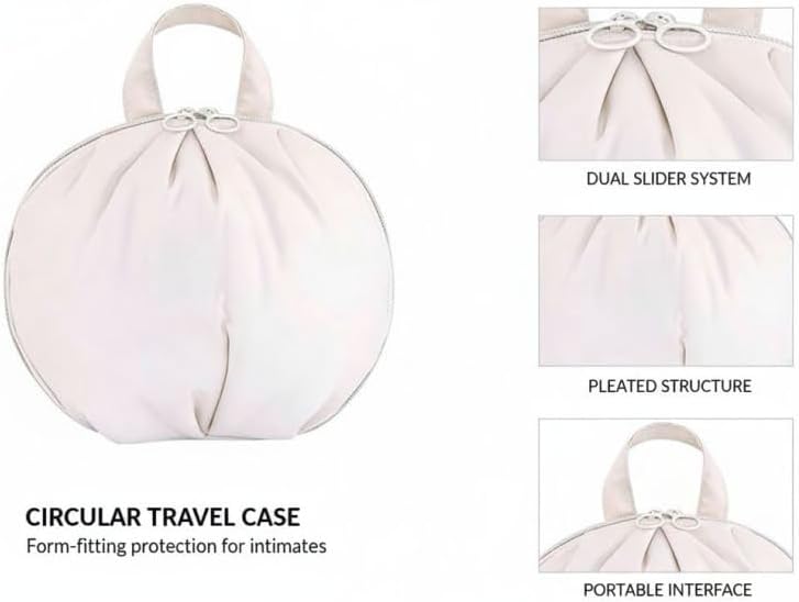 2 Pcs Storage Bags, Cream White Oxford Cloth Round Travel Organizers for Bra Underwear Socks, Large and Medium Suitcase Bags for Short and Long Trips