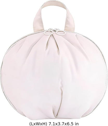 2 Pcs Storage Bags, Cream White Oxford Cloth Round Travel Organizers for Bra Underwear Socks, Large and Medium Suitcase Bags for Short and Long Trips