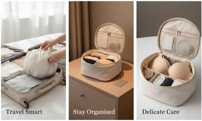 2 Pcs Storage Bags, Cream White Oxford Cloth Round Travel Organizers for Bra Underwear Socks, Large and Medium Suitcase Bags for Short and Long Trips