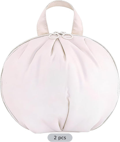 2 Pcs Storage Bags, Cream White Oxford Cloth Round Travel Organizers for Bra Underwear Socks, Large and Medium Suitcase Bags for Short and Long Trips