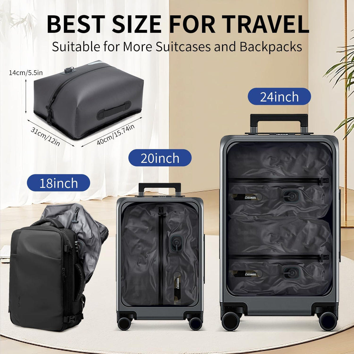 travel vacuum bags with pump,18L with Pump Included,Vacuum Sealed bag for Luggage and Backpacks (Built-in pump bag 1pack)