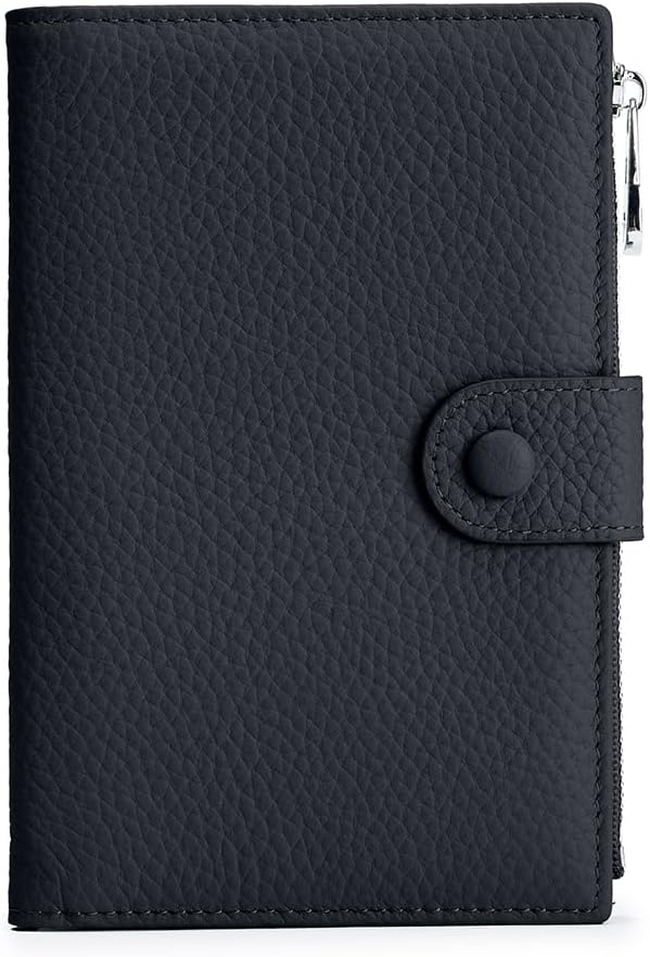 RFID Passport Wallet for Women, Slim Leather Passport Holder for Travel, Compact Travel Wallet with Zippered Coins Pocket and SIM Slots, Ladies Passport Cover