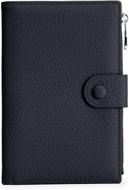 RFID Passport Wallet for Women, Slim Leather Passport Holder for Travel, Compact Travel Wallet with Zippered Coins Pocket and SIM Slots, Ladies Passport Cover